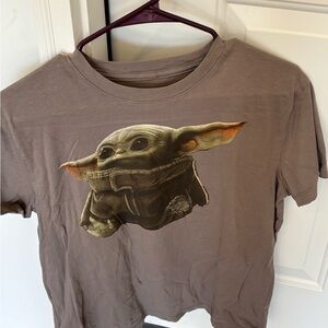 Brown Graphic T-Shirt with Baby Yoda Design